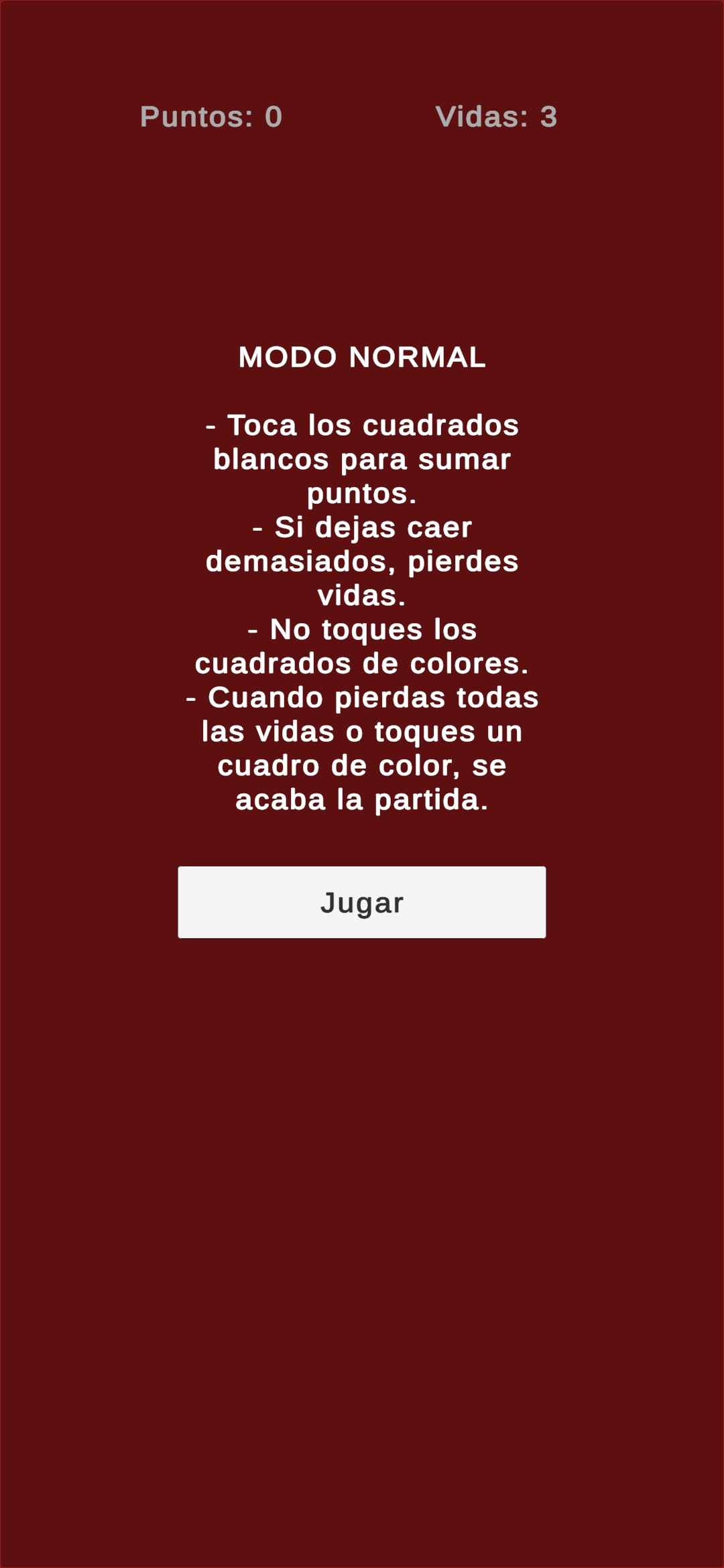 Pantalla de instrucciones